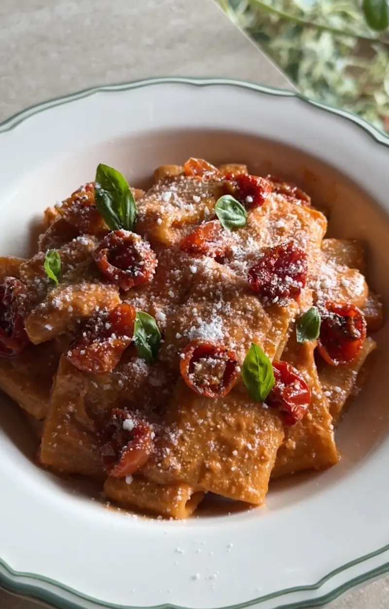 Paccheri al pesto di pomodorini confit ricetta