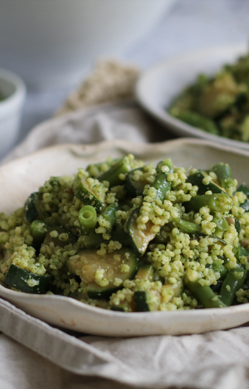 Miglio con verdure al pesto di rucola e noci ricetta