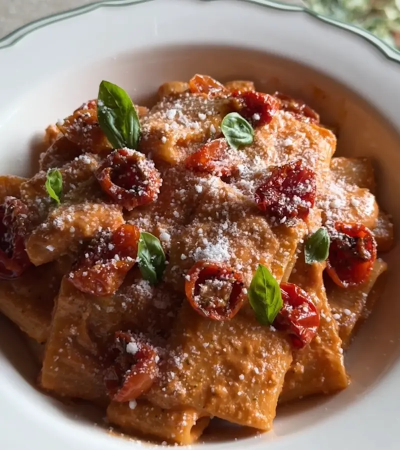 Paccheri al pesto di pomodorini confit ricetta